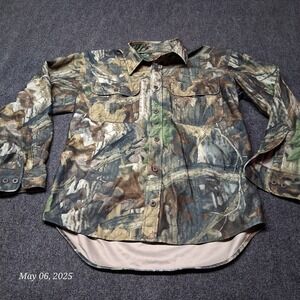 Cabelas Advantage Timber Camouflage Flannel Shirt Men Size Medium